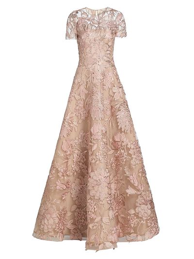 Naeem Khan Women's Floral-Embroidered Short-Sleeve Gown