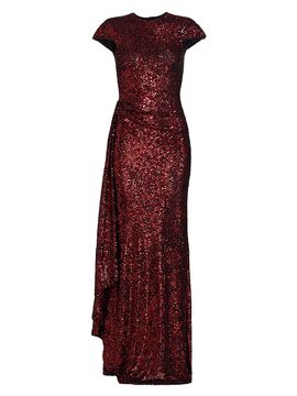 Naeem Khan Women's Sequined Draped Cap-Sleeve Gown
