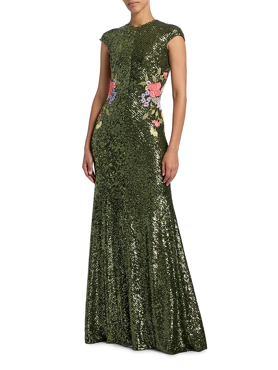Naeem Khan - Women's Sequined Floral-Embroidered A-Line Gown Naeem Khan - Women's Sequined Floral-Embroidered A-Line Gown