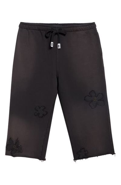 NAHMIAS NAHMIAS Distressed Studded Patch Raw Hem Long Sweat Shorts