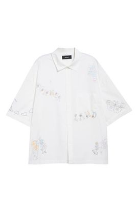 NAHMIAS NAHMIAS Oversize Scribble Short Sleeve Cotton Poplin Button-Up Shirt