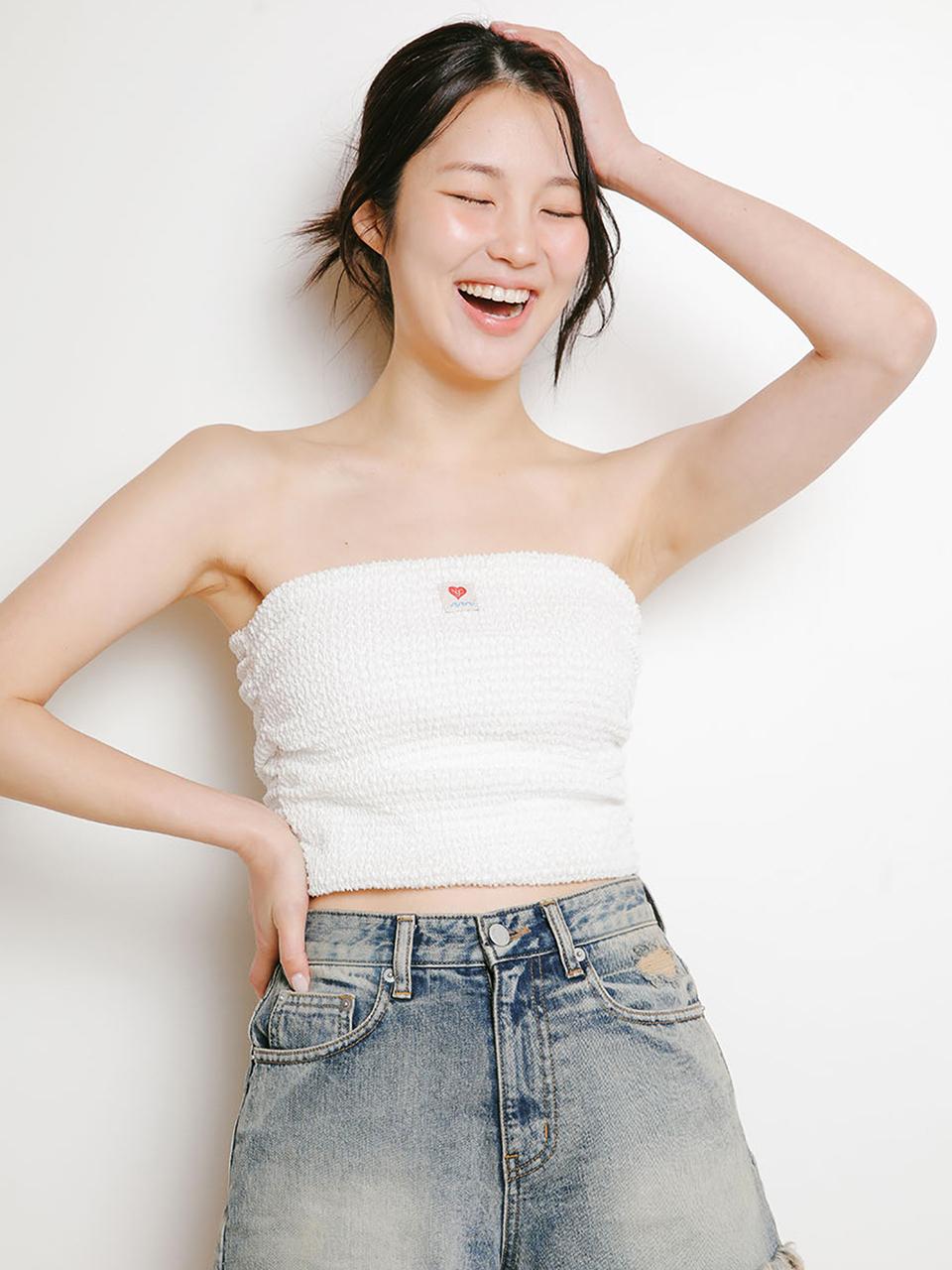 Naked Surf Club Heart Shirring Tube Top (White)