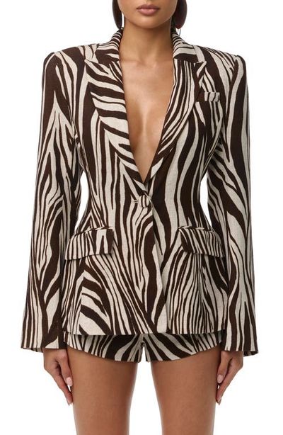 Naked Wardrobe Naked Wardrobe Abstract Animal Print Power Shoulder Blazer
