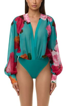 Naked Wardrobe Naked Wardrobe Floral Print Chiffon V-Neck Bodysuit