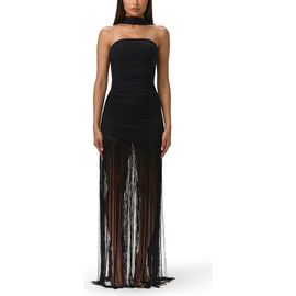 Naked Wardrobe Naked Wardrobe Fringe Hem Ruched Strapless Dress