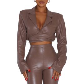 Naked Wardrobe Naked Wardrobe Good Crop Wrap Faux Leather Blazer