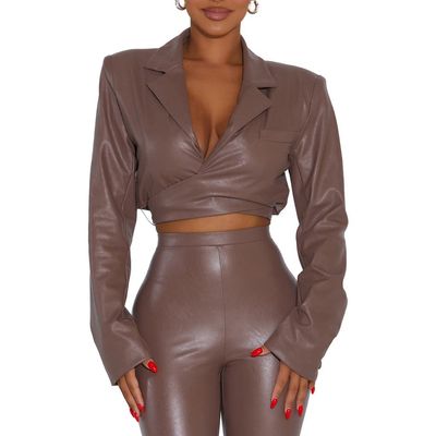 Naked Wardrobe Naked Wardrobe Good Crop Wrap Faux Leather Blazer