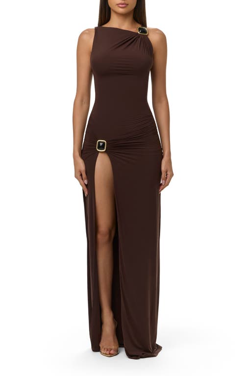high slit dress naked Sexy Brown Nude Thigh-high Slit Long Prom Dress