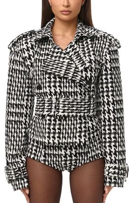 Naked Wardrobe Naked Wardrobe Houndstooth Short Trench Coat