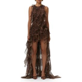 Naked Wardrobe Naked Wardrobe Leopard-Print Ruffled Chiffon High-Low Dress