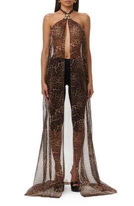 Naked Wardrobe Naked Wardrobe Leopard Print Halter Chiffon Tunic Top