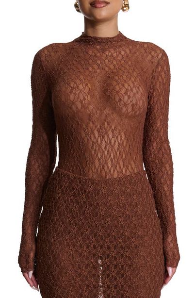 Naked Wardrobe Naked Wardrobe Mock Neck Long Sleeve Lace Bodysuit
