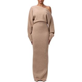 Naked Wardrobe Naked Wardrobe One-Shoulder Long Sleeve Maxi Sweater Dress