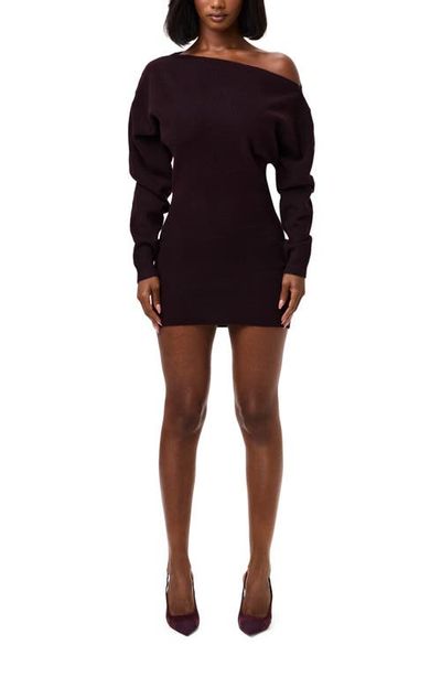 Naked Wardrobe - One-Shoulder Long Sleeve Mini Sweater Dress