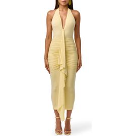 Naked Wardrobe Naked Wardrobe Plunge Halter Neck Center Ruched Body-Con Midi Dress