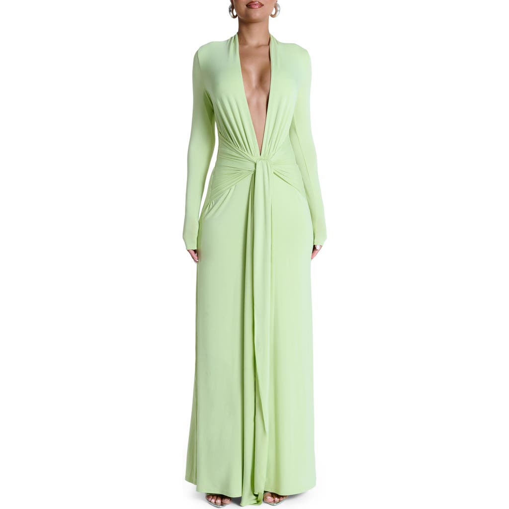 Naked Wardrobe - Plunge Neck Long Sleeve Stretch Jersey Maxi Dress