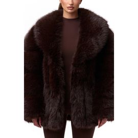 Naked Wardrobe Naked Wardrobe Shawl Lapel Faux Fur Coat