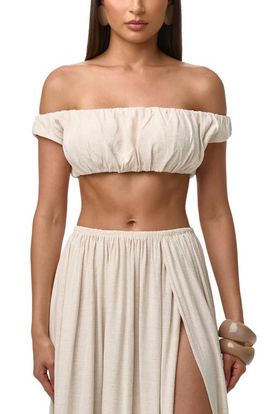 Naked Wardrobe Naked Wardrobe Shirred Off the Shoulder Crop Top