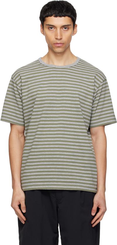 nanamica nanamica Khaki & Gray COOLMAX Stripe Jersey T-shirt