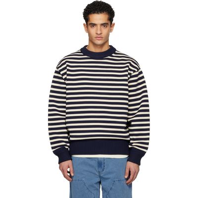 nanamica nanamica Navy & Off-White Mock Neck Stripe Sweater