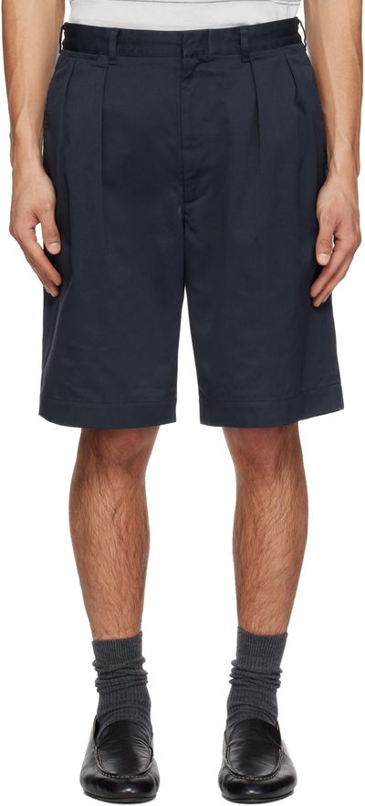 nanamica nanamica Navy Double Pleated Chino Shorts