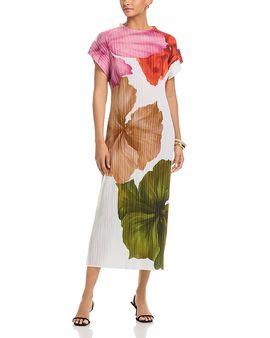 Nancy Yang Nancy Yang Pleated Leaf Print Dress