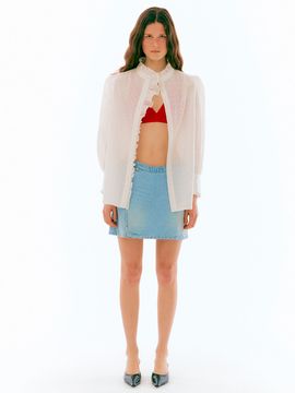 NANCYBOO Curved Waistband Denim Skirt (Light Blue)