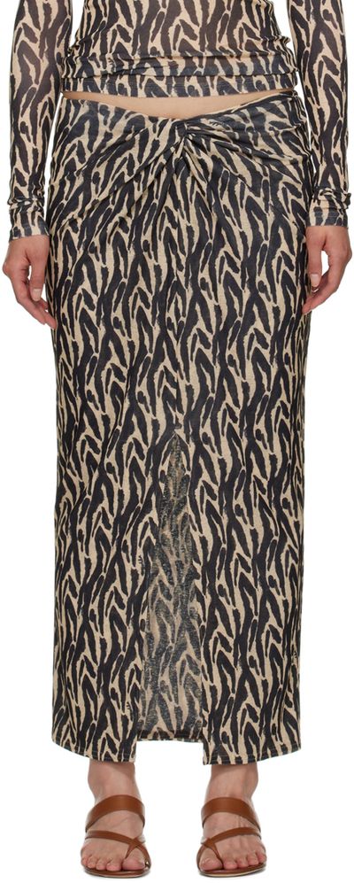 Nanushka Nanushka Beige & Black Marya Midi Skirt