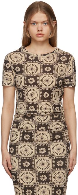 Nanushka Nanushka Brown & Beige Nilo Tile Print T-Shirt