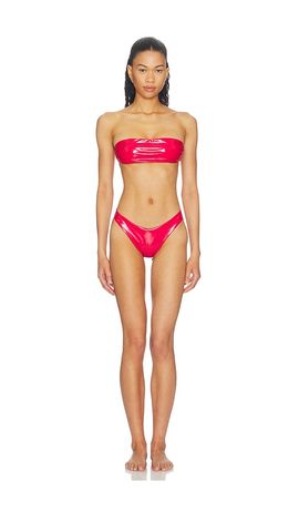 naranja furcado naranja furcado Latex Splash Matte Bandeau Bikini Set