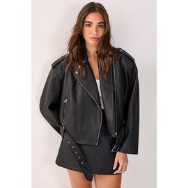 NASTY GAL NASTY GAL Belted Faux Leather Biker Jacket