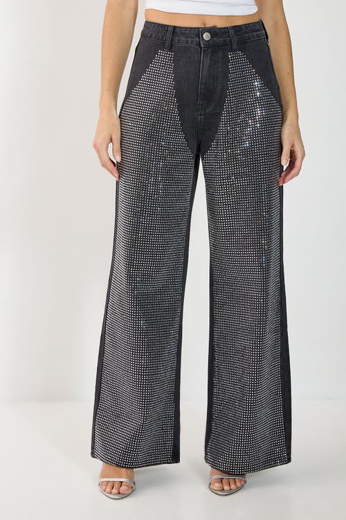 NASTY GAL NASTY GAL Black Washed Diamante Chap Jeans
