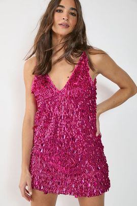 NASTY GAL NASTY GAL Cluster Sequin Plunge Mini Dress