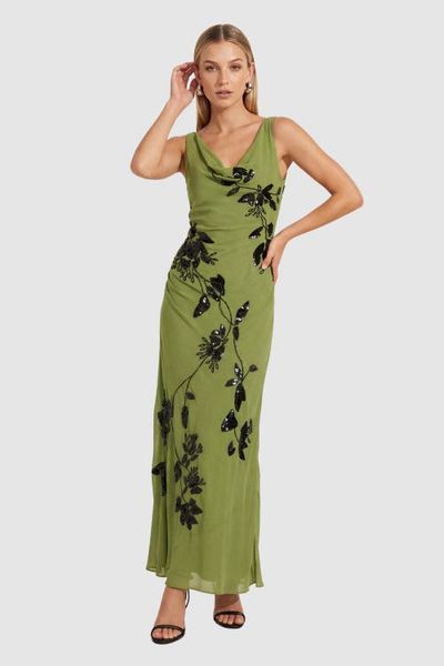 NASTY GAL NASTY GAL Cowl Embellished Ruched Side Maxi Dress