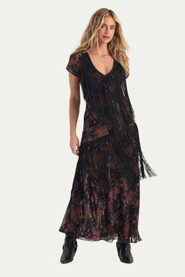 NASTY GAL NASTY GAL Floral Chiffon Fringe Maxi Dress