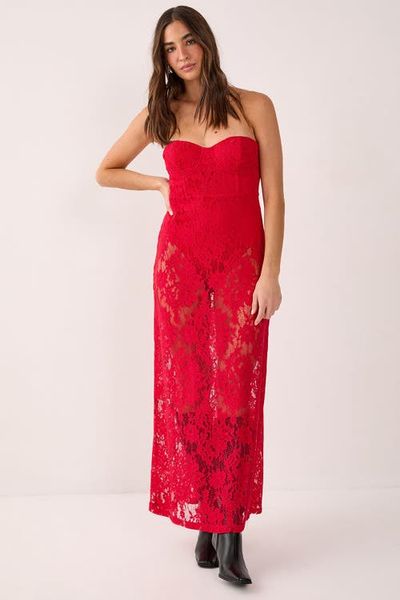 NASTY GAL NASTY GAL Lace Bandeau Sheer Maxi Dress