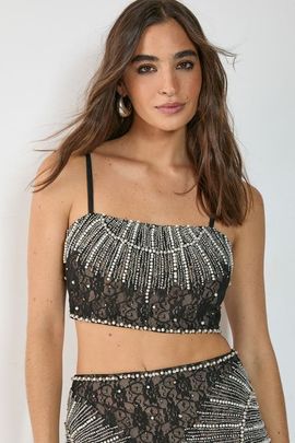 NASTY GAL NASTY GAL Lace Strappy Sequin Crop Top