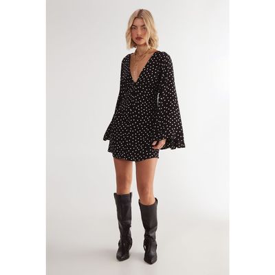 NASTY GAL NASTY GAL Polka Dot Flared Sleeve Mini Dress