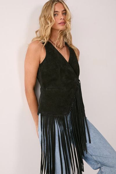 NASTY GAL NASTY GAL Premium Suede Fringe Waistcoat