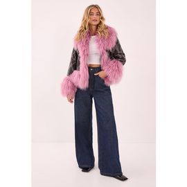 NASTY GAL NASTY GAL Printed Shearling Leather Jacket