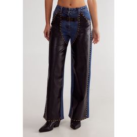 NASTY GAL NASTY GAL Straight Leg Denim Pu Mix Chap Jeans