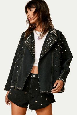 NASTY GAL NASTY GAL Studded Denim Biker Jacket