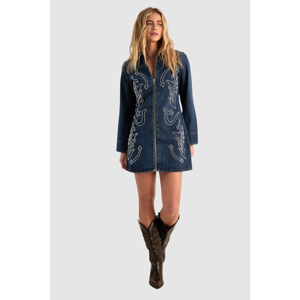 NASTY GAL NASTY GAL Studded Zip Front Denim Mini Dress