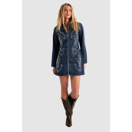 NASTY GAL NASTY GAL Studded Zip Front Denim Mini Dress