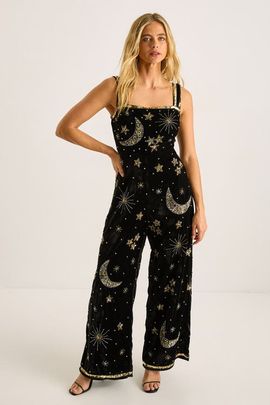 NASTY GAL NASTY GAL Velvet Celestial Square Neck Jumpsuit