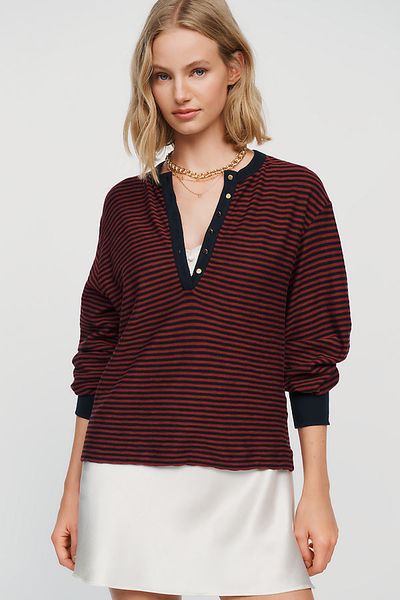 Nation Los Angeles Victoria 100% Cotton Henley Top