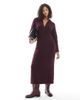Native Youth Native Youth soft puff knit polo dress in burgundy-Red - 1