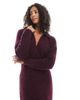Native Youth Native Youth soft puff knit polo dress in burgundy-Red - 2