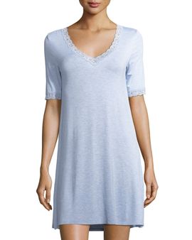 Natori Feathers Lace-Trim Sleepshirt, Black