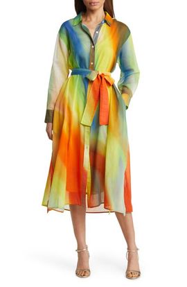 Natori Natori Boracay Rainbow Long Sleeve Cotton & Silk Shirtdress